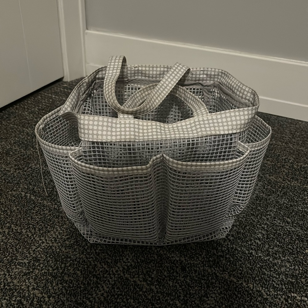 Bathroom Caddy Gray Polka Dot